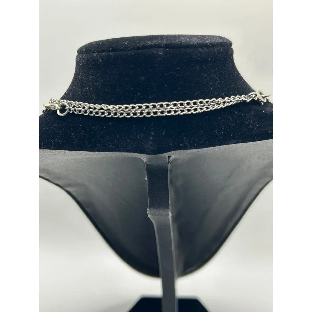 Silver Tone‎ Double Strand Layered Necklace Faceted Disco Ball Bead Curb Chain